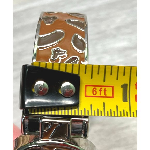 JB Womens Wrist Watch Cuff Bracelet Leopard Print Enamel Silver Tone Quartz - Picture 6 of 10